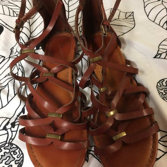 Size 7.5 Brown Leather Gladiator Sandals - Picture 1 of 4